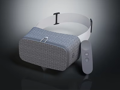 Modern Gray Fabric VR Headset With Wireless Controller And Design Elements 3d model