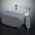 Modern Gray Fabric VR Headset With Wireless Controller And Design Elements