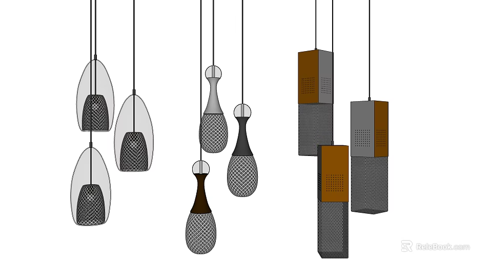 Modern Pendant Lights With Various Shapes Mesh Metal And Glass Designs 3d model 