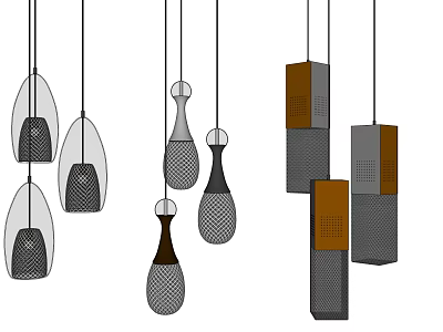 Modern Pendant Lights With Various Shapes Mesh Metal And Glass Designs 3d model