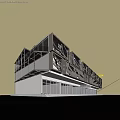 Modern Commercial Storefront With Glass Curtain Walls And Geometric Metal Frames In Urban Setting
