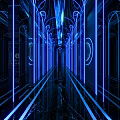 KTV Corridor Featuring Blue Neon Lights Arched Structures And Reflective Floor 3d model