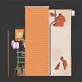 Miniature Urban Building Model With Orange White Walls Windows Lanterns And Entrance Decorations