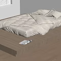 Minimalist Bedroom Interior With Wooden Platform Bed LED Strip Lighting Light Bedding And Magazine