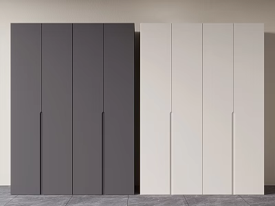 Modern Minimalist Wardrobe Design With Dark Gray And Off White Smooth Surface Vertical Handles 3d model