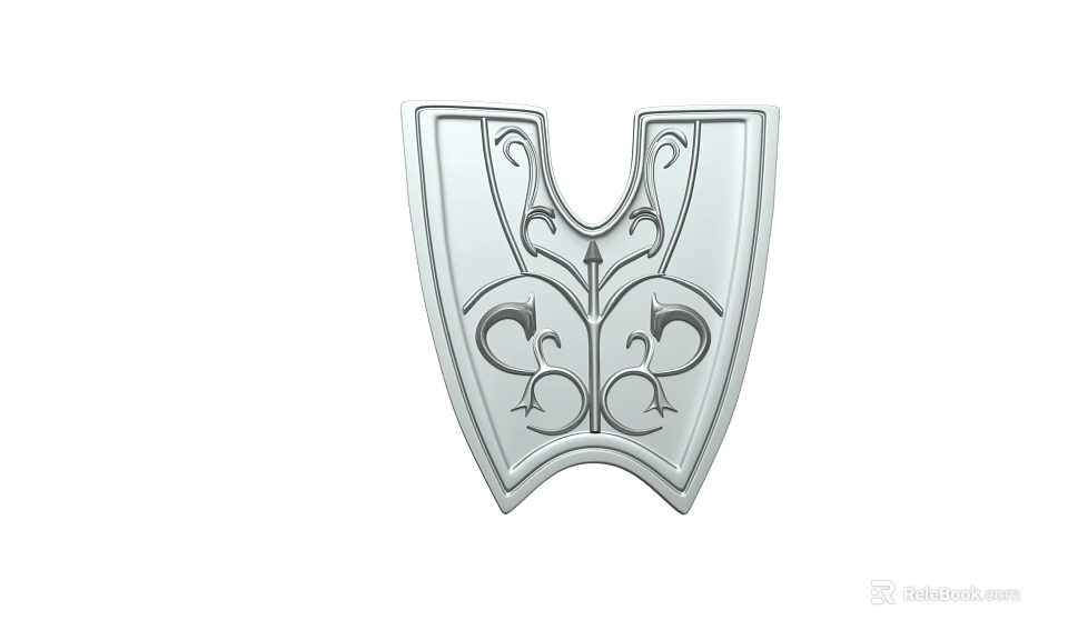 Silver Decorative Shield Weapon With Intricate Symmetrical Patterns And Metallic Finish 3d model