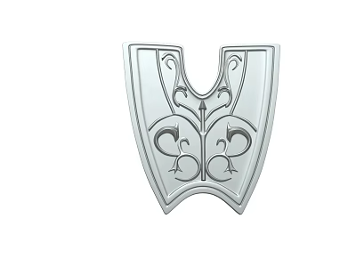 Silver Decorative Shield Weapon With Intricate Symmetrical Patterns And Metallic Finish 3d model