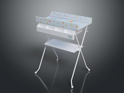 Portable Baby Changing Table With White Metal Frame And Colorful Patterned Pad 3d model