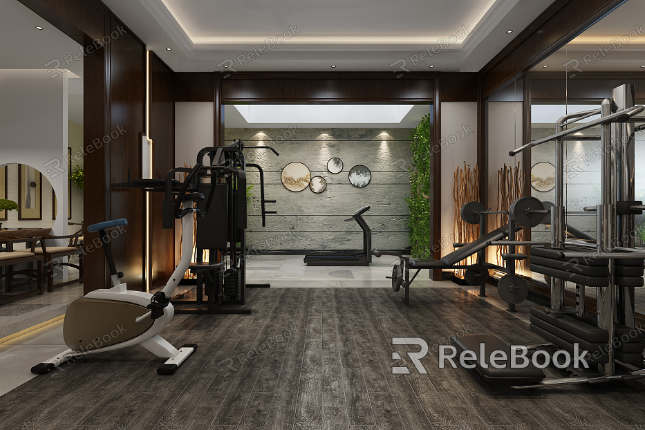 New Chinese style recreation room basement fitness area tea room model