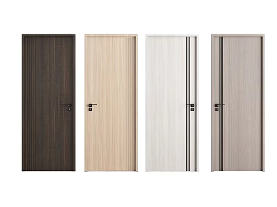 Variety Of Hinged Doors With Wood Grain Finishes For Interior Design 3d model