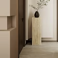 Minimalist Entryway Hallway Interior Design With Pedestal Black Vase And Green Foliage