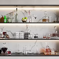 Elegant Glassware Set Display on Shelf With Marble Backdrop and Lighting