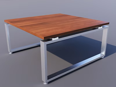 Modern Office Desk With Wooden Tabletop And Silver Metal Legs Design 3d model