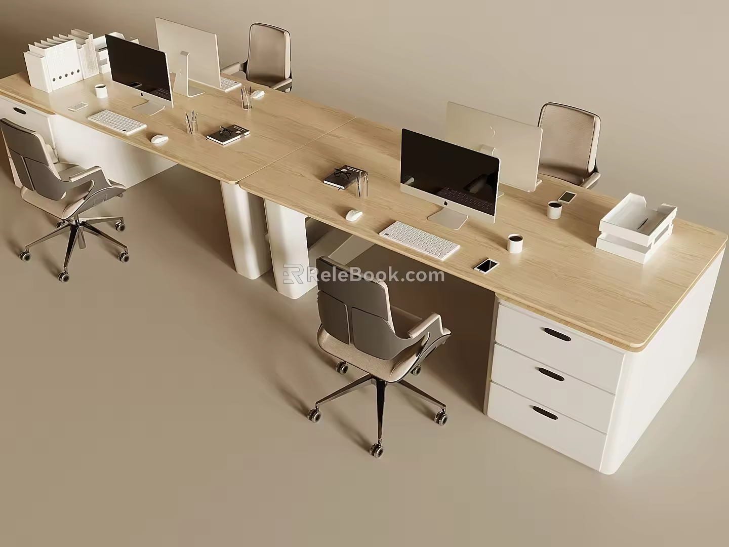 Modern Office Desk and Chair Combination Apple Desktop Computer File Box File Box Drawer Desk Lifting Swivel Chair 3d model