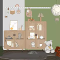 Wooden Decorative Cabinets With Glass Doors In Cozy Kids Room With Toys And Books