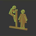 Golden Male Female Symbols Featuring Climbing Man Standing Woman On Platform With Dark Background Reflection