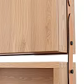 Wooden Storage Cabinet Shelf With Leather Straps Natural Wood Grain And Open Shelf Design