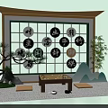 Traditional Chinese Interactive Area with Go Board Chinese Characters Pine Tree Bamboo and Mats