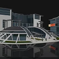 Modern Curved Office Building Design Featuring Glass Curtain Walls Spiral Walkway And Green Areas