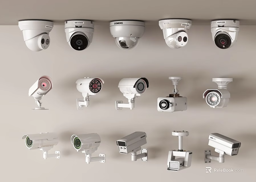 Different Types Of Projection Monitoring Surveillance Cameras For Indoor And Outdoor Security 3d model 