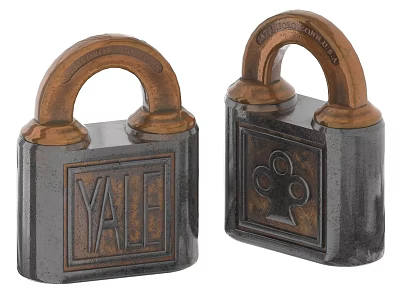 Vintage Brass Padlocks With YALE Logo And Decorative Clover Design Details 3d model