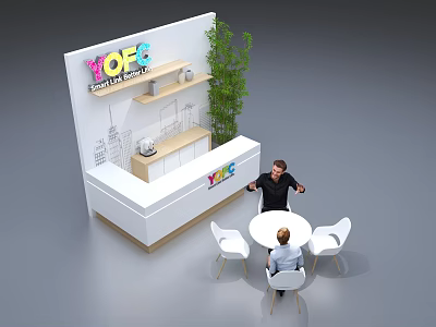 Modern Concept Bar Counter Interior Design With Plant Tables And Chairs 3d model