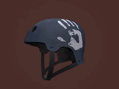 Stylish Dark Blue Helmet With White Handprint Design 3d model