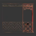 Traditional Chinese Carved Redwood Bed With Red Curtains Carved Railings And Small Stool