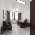 Modern Office Interior Design With Dark Wooden Desk Sofa And Green Plant