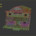 Saloon Background Wall with Wooden Structure Arched Top Red Tiled Roof Signboard Porch and Steps