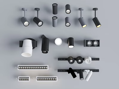 Various Modern Black and White Downlights and Spotlights for Indoor Lighting Fixtures 3d model