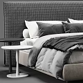 Modern Double Bed With Woven Texture Headboard And Gray White Bedding 3d model