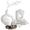 White Ceramic Modern Decorative Ornament Set with Dried Branches on Stacked Books