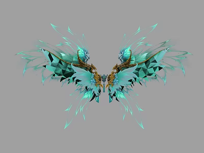 Ornate Mythical Flying Creature With Turquoise Geometric Feathers And Golden Decorations 3d model