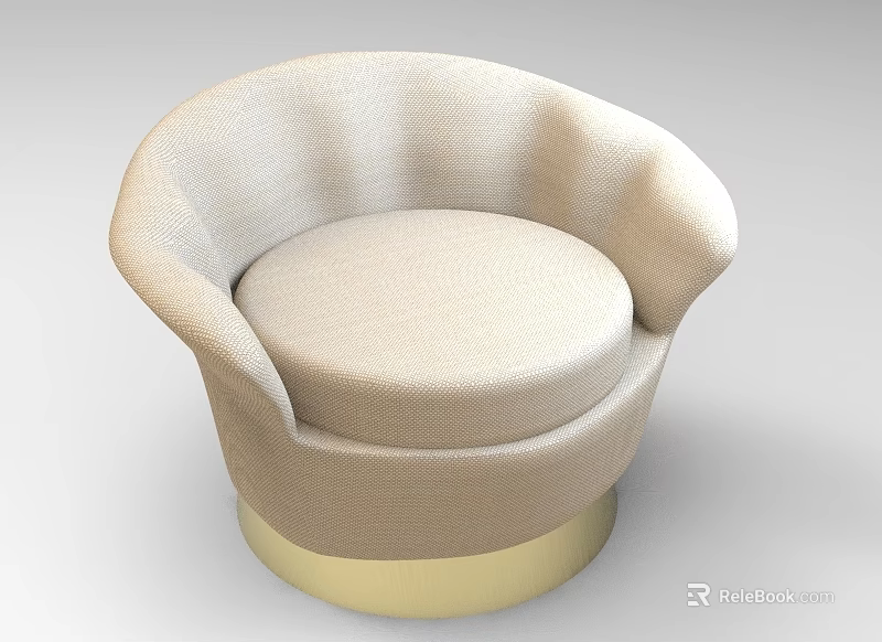 Modern Beige Fabric Single Sofa With Round Design And Golden Base 3d model