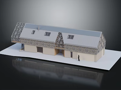 Modern Architectural Model With Geometric Roof Structure Skylights Light Colored Walls And White Platform 3d model