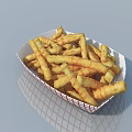 Golden Crispy Striped French Fries Served In Red White Checkered Paper Box