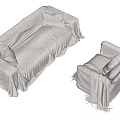 Light Colored Fabric Sectional Sofa with Matching Armchair and Decorative Pillows in Minimalist Design