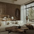 Cozy Rustic Living And Dining Room With Natural Wood Accents And Large Scenic Floor Windows