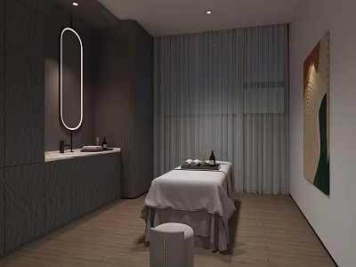 Modern Minimalist Beauty Salon Spa Interior With Comfortable Massage Bed And Professional Skincare Station 3d model