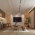 Modern Living Room Interior With Linen Sofa Wooden Coffee Table And Potted Plant