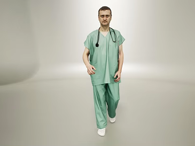 Man in Green Scrubs With Stethoscope Standing Against Gray Background 3d model
