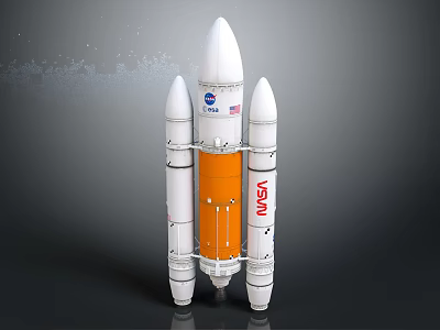 NASA ULA Rocket Model With White Orange Body And Side Boosters Design 3d model