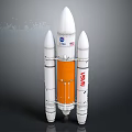 NASA ULA Rocket Model With White Orange Body And Side Boosters Design 3d model