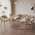 Modern Dining Table Set With Wooden Chairs Decorative Items Potted Plant And Pendant Lights