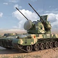 Military Functional Vehicle Featuring Twin Cannons Radar Camouflage Paint XT003 Red Star On Desert Terrain