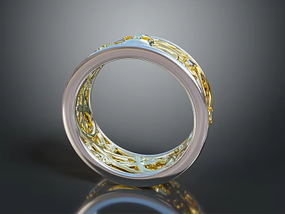 Luxury Gold Silver Filigree Ring With Intricate Decorative Design Details 3d model