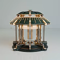 Elegant Gold And Black Pavilion Structure With Decorative Columns And Dome Design 3d model