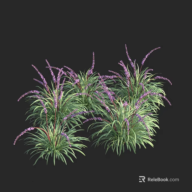 Vibrant Purple Flowers With Lush Green Grass In Natural Clusters 3d model 