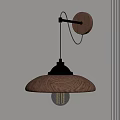 Modern Wooden Wall Lamp With Metal Base And Exposed Vintage Bulb